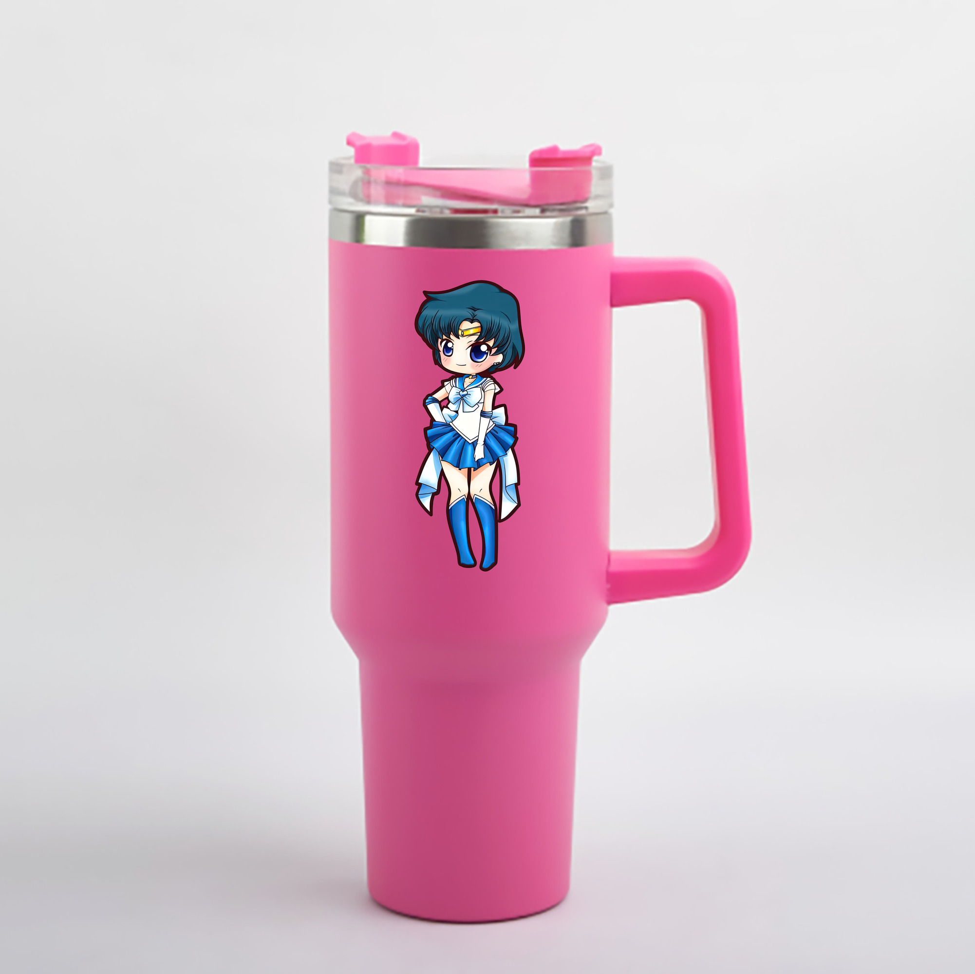 （画像用） 美少女戦士セーラームーン 水野 亜美 みずの あみ Sailor Moon Mizuno Ami 1200mL車用タンブラー - クリスタルステッカー（プラスチックストロー付き）